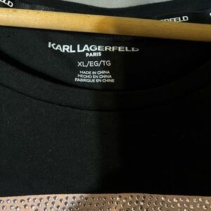 Selling a super cute black Karl Lagerfeld tshirt with pink and silver bling.